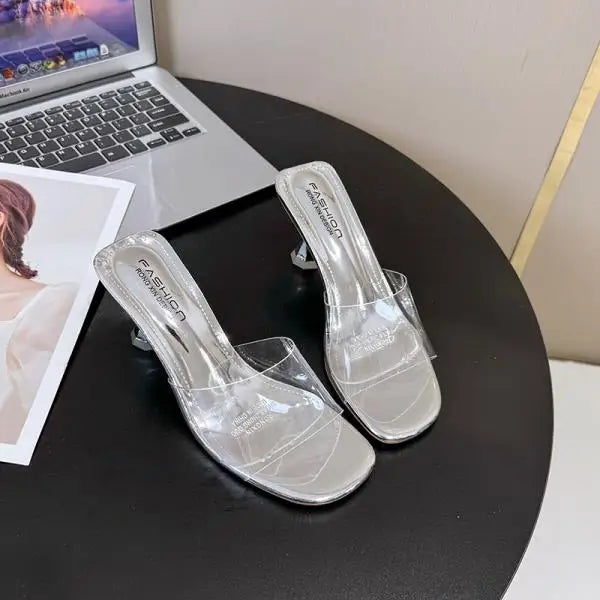 Xajzpa Transparent Slippers Glitter Slides Shoes Thin Heels Heeled Mules Slipers Women Jelly Silver High 2025 Pumps Scandals Glitter Sl