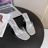 Xajzpa Transparent Slippers Glitter Slides Shoes Thin Heels Heeled Mules Slipers Women Jelly Silver High 2025 Pumps Scandals Glitter Sl