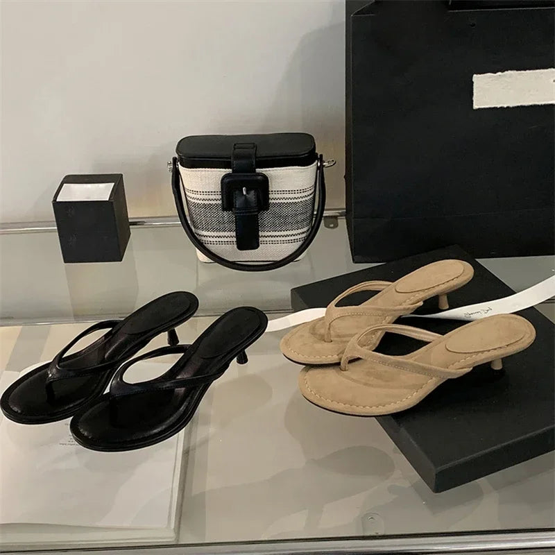 xajzpa Summer Fashion Thin Low Heels Slippers Women Round Clip Toe Beach Casual Sandals Flip Flops Shoes Zapatos De Mujer