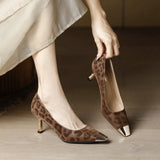 Xajzpa New Style Luxury Women's Fashion HIgh Heels for Women Shallow-Mouth Single Shoes Leather Sheepskin Leopard Print Shoes