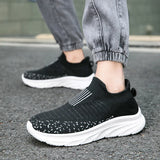 Xajzpa Men Flat Shoes Lazy Plus Size Socks 39-50 High Elasticity Knitted Fabric Comfortable Black Sports Shoes for Walking and Running