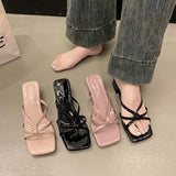 Xajzpa New Style Fashion Women's Shoes Peep Toe Square Toe Women's Slippers Outdoor Stiletto Heel Cross Thin Strip Modern Slippers