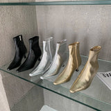 xajzpa Spring New Pointed Toe Women Ankle Boots Ladies Eelgant Thin Low Heel Chelsea Shoes Soft Leather Short Boots