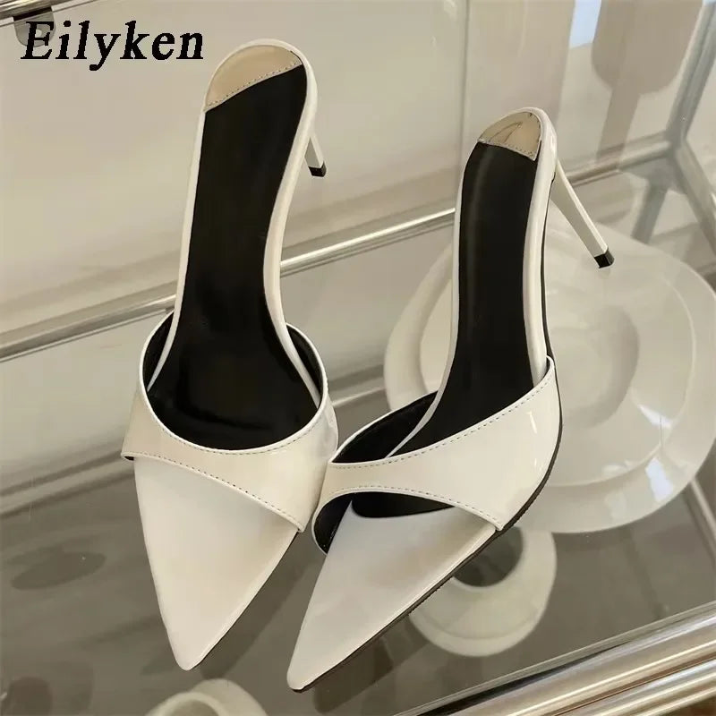 Xajzpa Sexy Thin Heels Slipper For Women Summer Fashion Pointed Toe Slides Stripper Party Sandal Mule Shoes Zapatillas Mujer