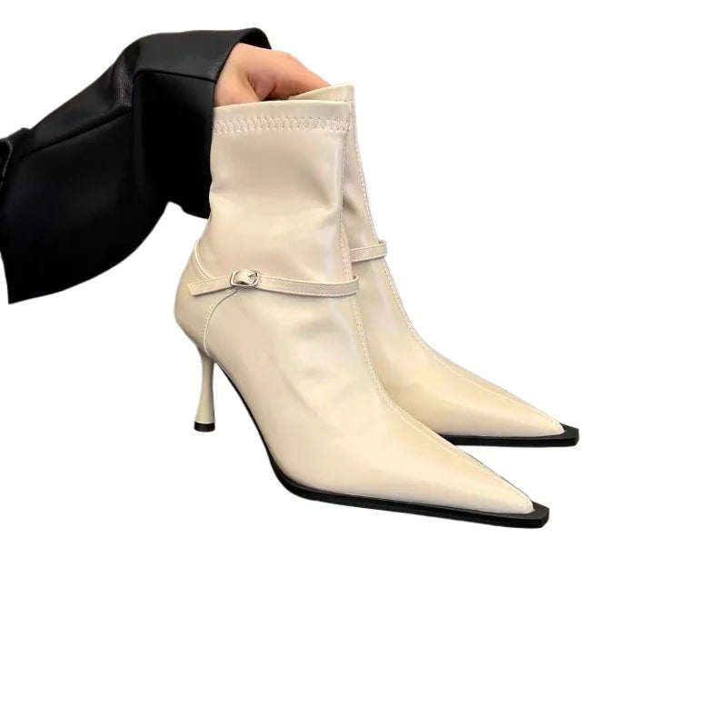 Xajzpa New Style Luxury Women's Fashion Short Plush Women Ankle Boots Pointed Toe Ladies Elegant Pumps Shoes Thin High Heel Short Boots