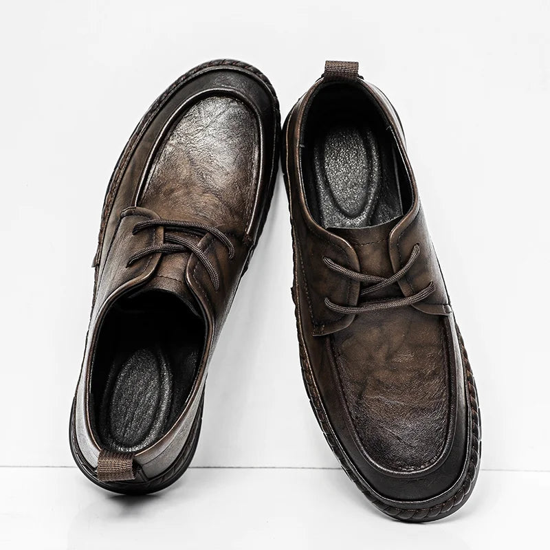 Xajzpa 2025 Brown Suede Derby Shoes Men's Thick Sole Lace-Up Casual Blue Suede Leather Dress Shoes Office High Quality Leather Shoes