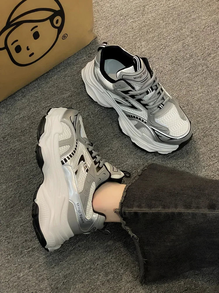 Xajzpa Women Platform Sneakers 2025 Autumn New Fashion Casual Lace Up Sports Shoes Woman Non Slip Walking Shoes Ladies Vulcanize Shoes