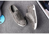 Xajzpa Men's Casual Leather Shoes for Men Fashion Four Seasons Breathable Lace-up Athletic Shoes Shallow Skate Shoes Large Sizes 38-48