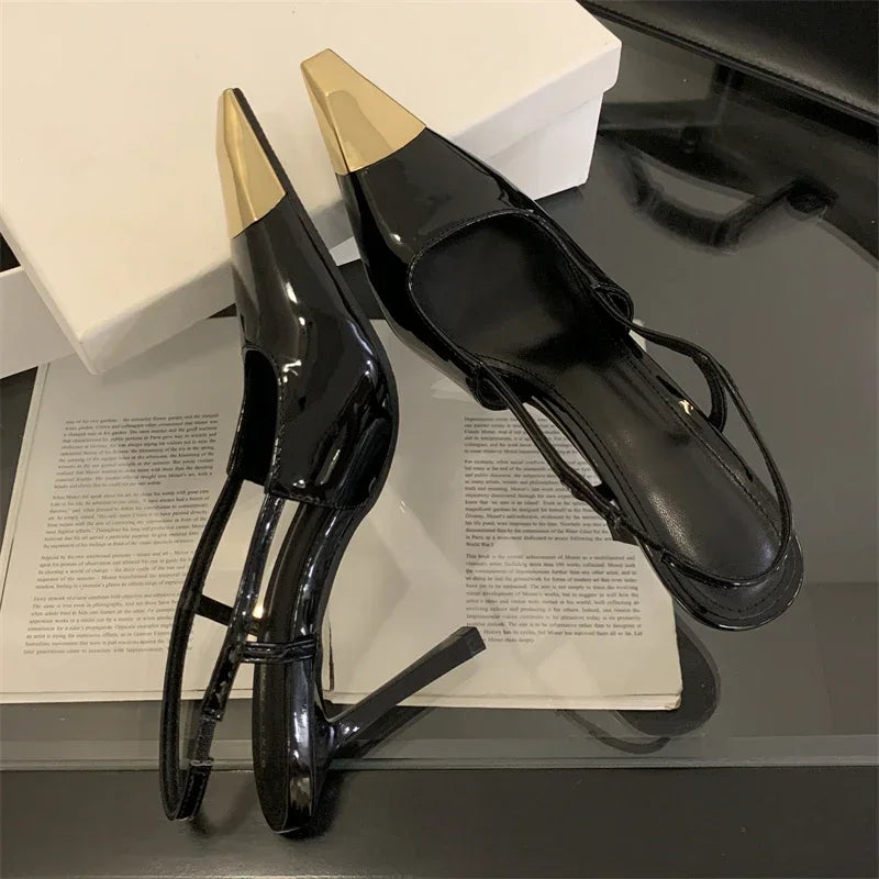 Xajzpa Street Style Pointed Toe Women Pumps Fashion Slingbacks Thin High Heels Elegant Stripper Prom Ladies Sandals Shoes