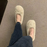 Xajzpa New Fashion Women's Shoes Flats Low Heels Casual Female Sneakers Slip-on Loafers Fur Round Toe Shallow Mouth Boat Slip on Winter