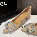 Xajzpa New Style Luxury Women's Fashion Metal Crystal Splice Women Pumps Kitten Thick Heel Elegant Party Ladies Shoes Zapatos De Mujer