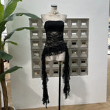 Xajzpa Fashion Two Piece Set Irregular Lace Top + High Waisted Fluffy Skirt Solid Color Female Elegant Birthday Dress New