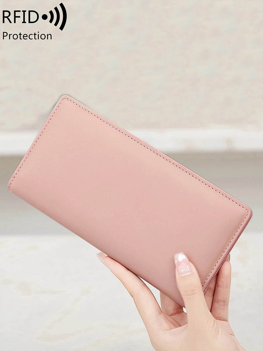 Xajzpa Minimalist RFID Ultra-thin Women's Long Wallet PUdouble Folding Wallet Multifunctional Women's Coin Credit Card Bag Hand-held Bag