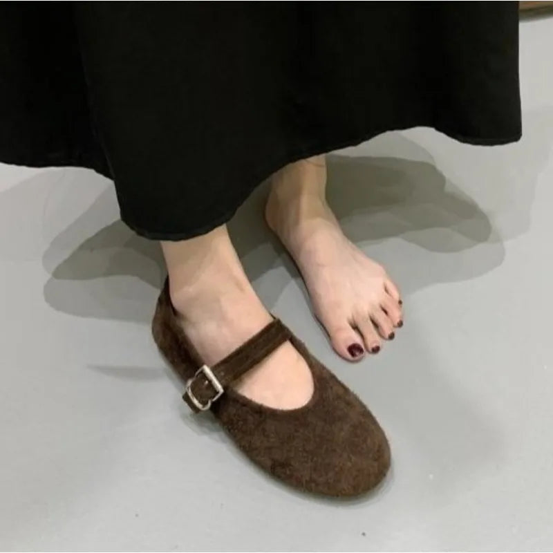 Xajzpa Autumn Fashion Flat Ballet Shoes Women Shallow Ballet Leather Round Toe Female Ballerina Soft Moccasin Mary Janes Shoes
