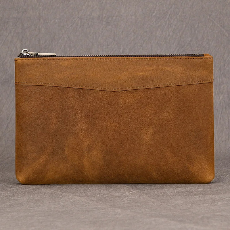 Xajzpa Genuine Leather Men's Clutch Wallet Male Zipper Business Daily Hand Bag Large Capacity Purse For Man Phone Pouth Belt Bag