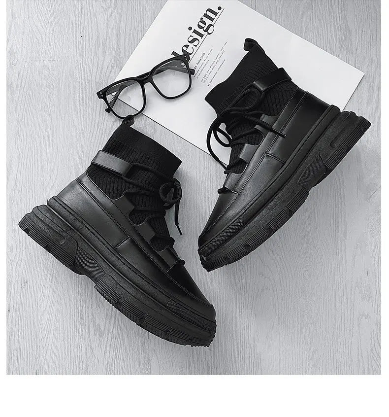 Xajzpa Autumn Winter Socks Boots New Men Ankle Boots Platform Black Shoes for Men Fur Chunky Punk Motorcycle Booties Gothic Shoes