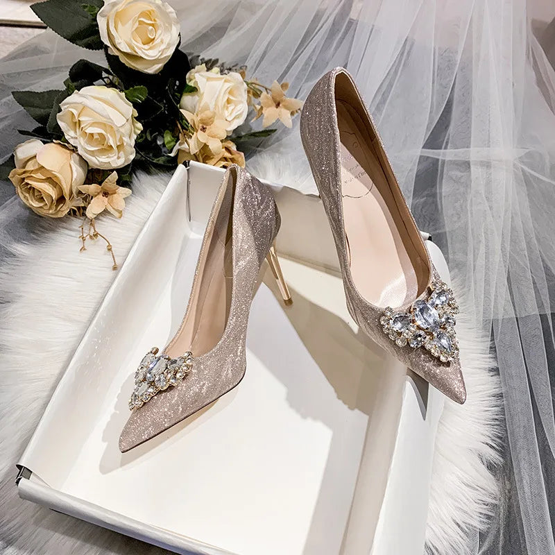 Xajzpa Shallow Mouth Fine Heeled Shoes Stiletto Beige Rubber High PU Slides Super Thin Beige High Heels Fine Heeled Shoes Shallow Mouth