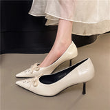 Xajzpa New Style Women's Fashion Female Shoes Slip on Women's High Heel Classics Dress Pumps Women Pointed Toe Thin Heels Bow Tie Shoes