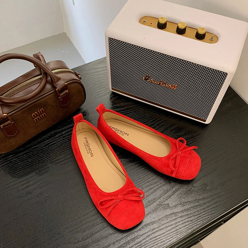 Xajzpa New Fashion Women's Flat Shoes Silver Bow Soft Bottom Non-slip Ballet Shoes High-end Luxury Elegant Lady Shoes Zapatos Mujer