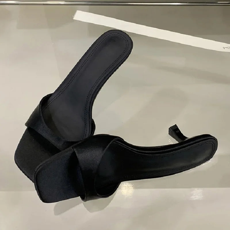 Xajzpa Summer Fashion Open Toe Women Slipper Slip On Elegant Thin Low Heel Silk Dress Ladies Slides Shoes Zapatillas De Mujer