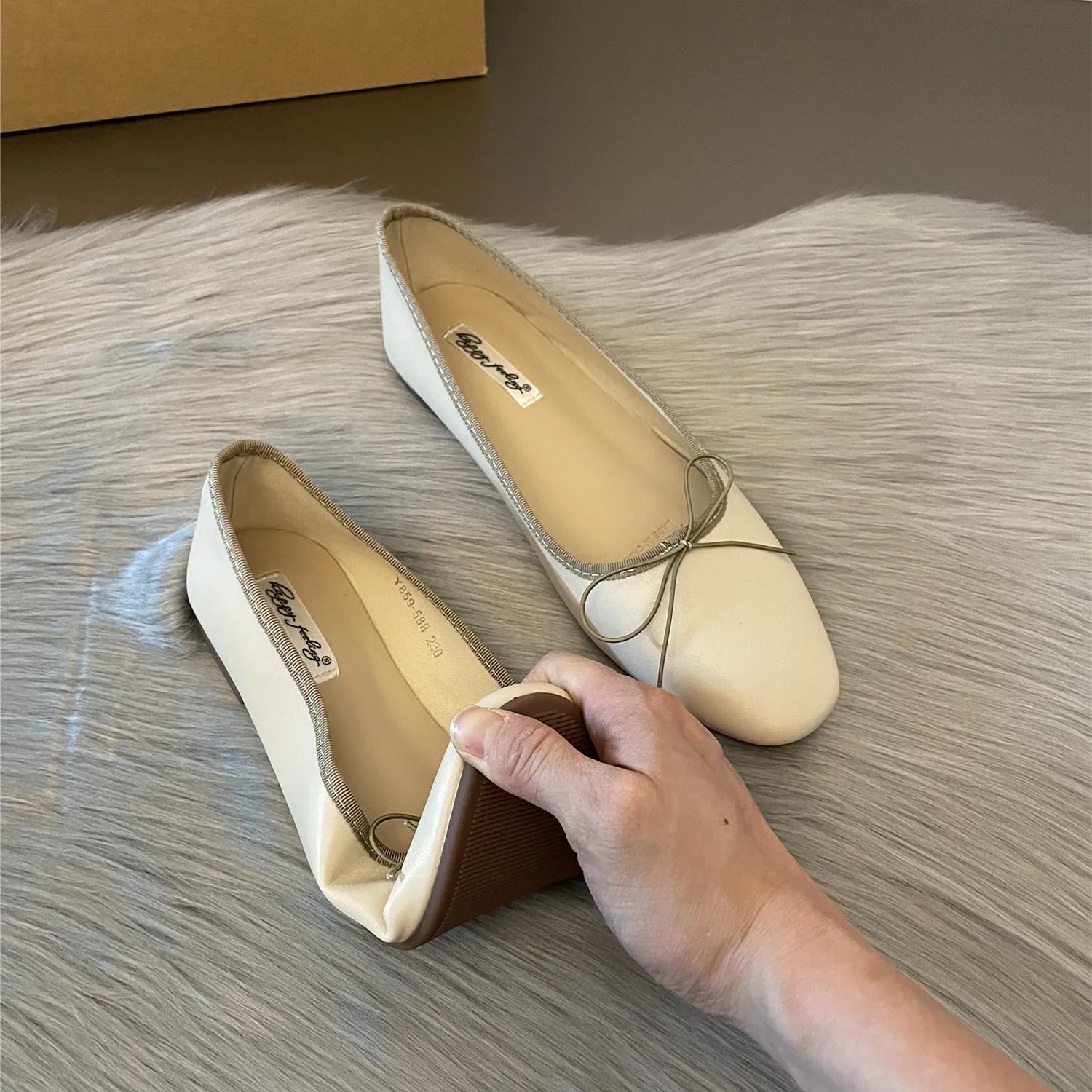 Xajzpa Fashion Bow Tie Flats Ballet Shoes Women Female Ballet Round Toe Shallow Cut Ballerina Soft Moccasin Dress Shoes Zapato