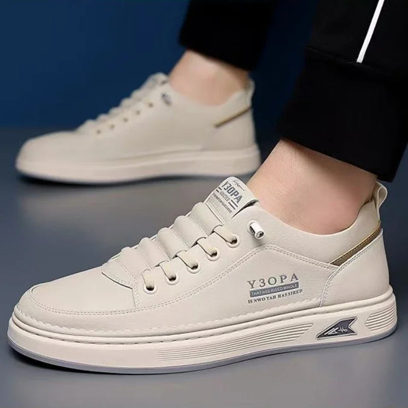 Xajzpa Leather Casual Shoes for Men Breathable White Sneakers Fashion Driving Walking Tennis Shoes for Male Italian Office Flats Shoes
