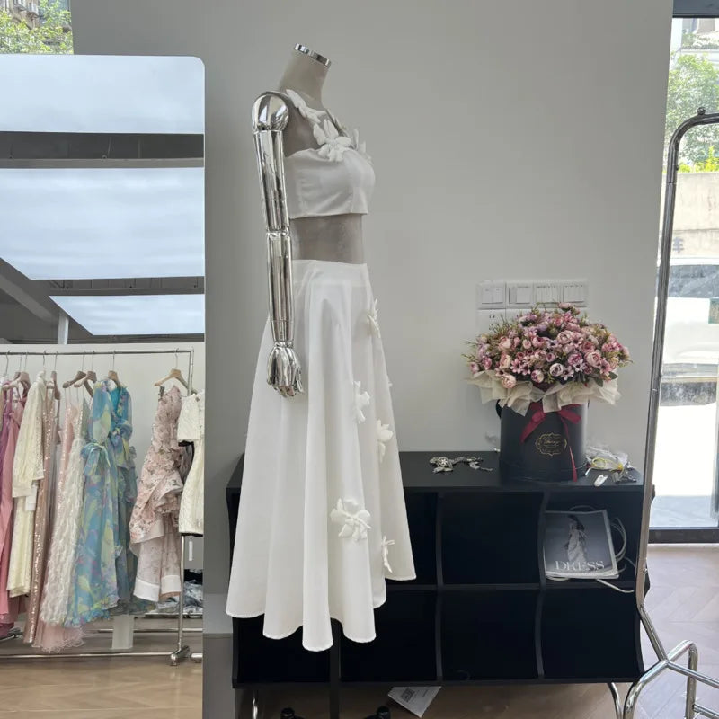 Xajzpa Fashion Solid Color 2 Piece Set Women's Flower Short Vest Casual Half Skirt 2025 Summer New Tide