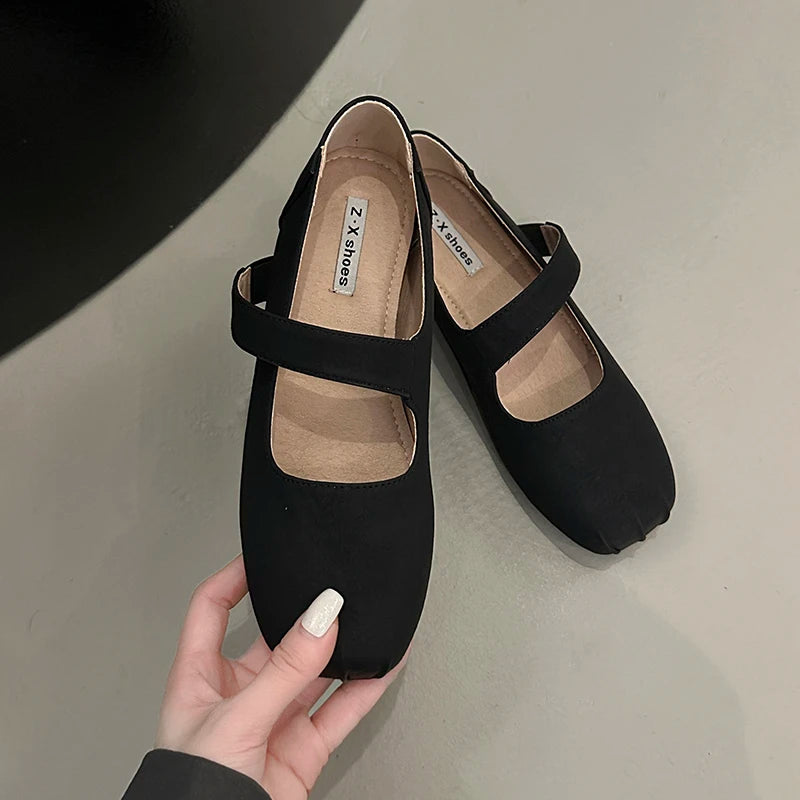 Xajzpa Square Toe Women Ballet Flats Shoes Fashion Shallow Elastic Band Spring Autumn Ladies Comfort Soft Sole Ballerina Shoes