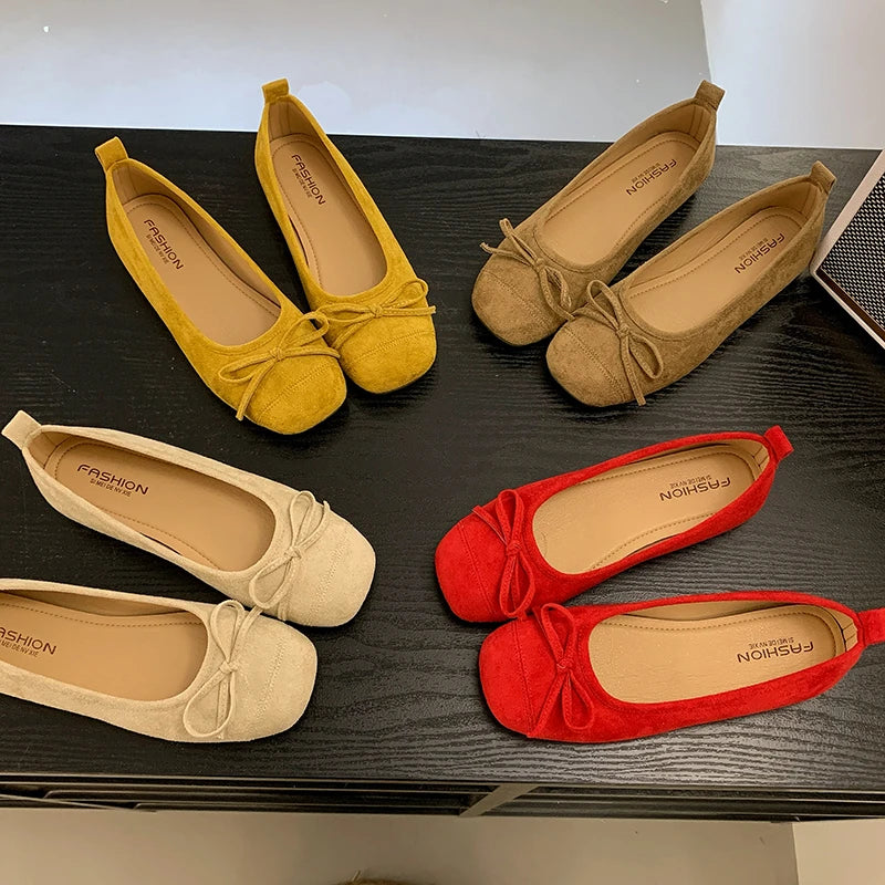 Xajzpa New Fashion Women's Flat Shoes Silver Bow Soft Bottom Non-slip Ballet Shoes High-end Luxury Elegant Lady Shoes Zapatos Mujer