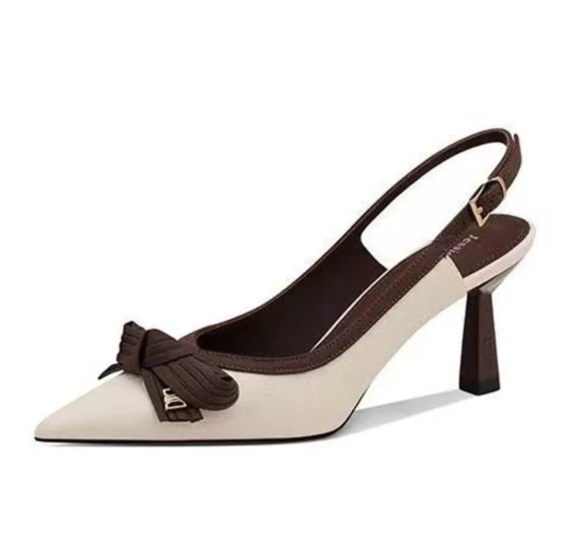 Xajzpa Elegant bow thin heel pointed toe shallow mouth single shoe color blocked simple casual fashionable women's shoes