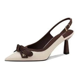 Xajzpa Elegant bow thin heel pointed toe shallow mouth single shoe color blocked simple casual fashionable women's shoes