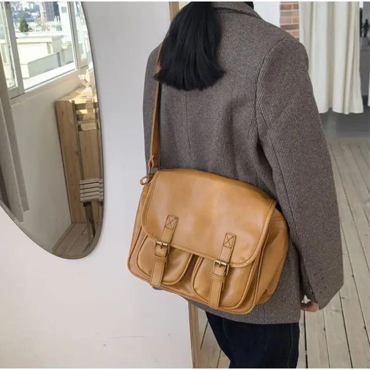 Xajzpa  Large Capacity Brown Messenger Bag Women Vintage Soft Chic Pu Leather Handbag Female Harajuku Casual Crossbody Bags New