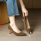 Xajzpa New Style Luxury Women's Fashion HIgh Heels for Women Shallow-Mouth Single Shoes Leather Sheepskin Leopard Print Shoes