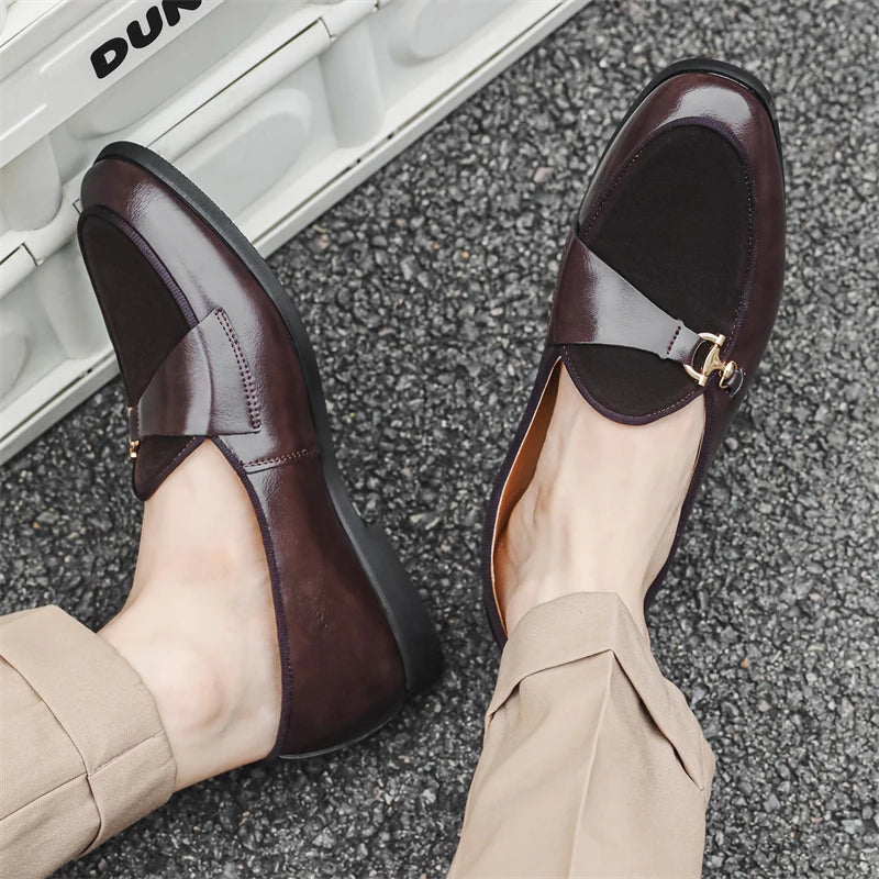 Xajzpa Men's Casual Leather Shoes Buckle Trendy Party Wedding Shoe Mens Comfortable Driving Flats Men Moccasins Loafers EUR Sizes 38-46