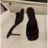 Xajzpa New Women's Slipper Mules Low High Heels Shoes Summer Best Street Look Females Square Head Open Toe Bow Strappy Sandals