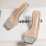Xajzpa Crystal Clear Transparent Slippers Female Shoes Middle Heels Comfortable New Summer Women Shoes Woman Fashion Cool Mules Slides