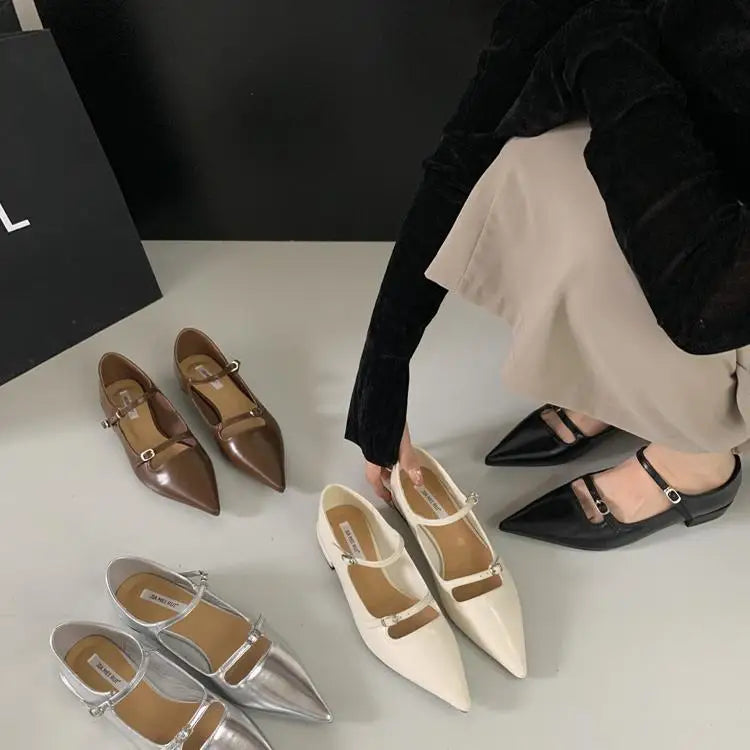 Xajzpa Boat Shoe Female Footwear Pointed Toe Autumn Black Flats Dress Summer New Fall Women Shoes Autumn Black Flats Pointed Toe Female