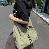 Xajzpa Casual Style Student Sports Shoulder Bag Nylon Women Drawstring Commuter Work Clothes Bag Neutral Lightweight Men Crossbody Bag