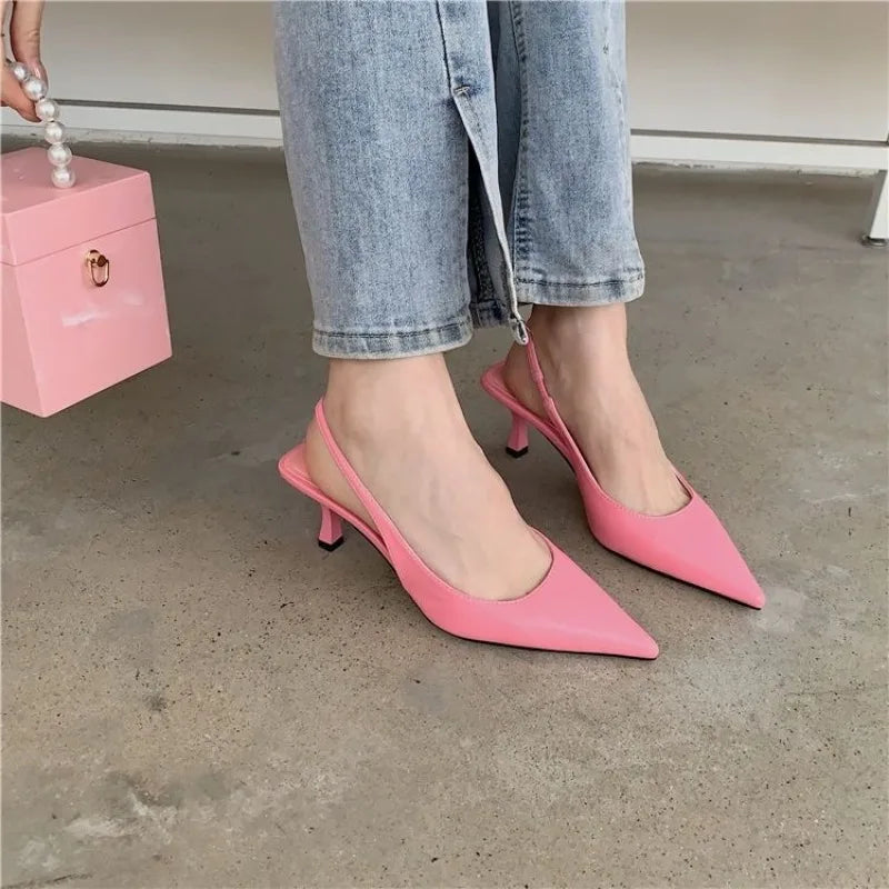 Xajzpa Pointed Toe Women Sandals New Arrivals Black White Silver Summer Dress Shoes Thin High Heels Elastic Band Ladies Pumps