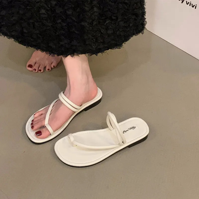 Xajzpa Summer New Brand Women Slippers Fashion Narrow Band Ladies Elegant Slides Flat Heel Outdoor Gladiator Shoes Beach Shoes