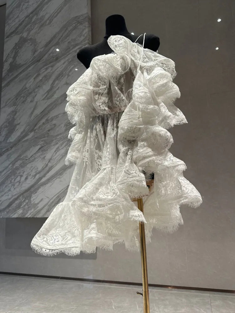 Xajzpa Fashion Solid Color Dress Women's Slash Neck Short Sleeve Mesh Casual Dresses 2025 Summer New Tide