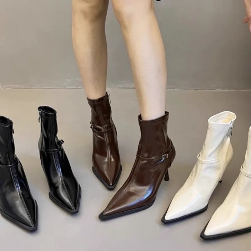 Xajzpa New Style Luxury Women's Fashion Short Plush Women Ankle Boots Pointed Toe Ladies Elegant Pumps Shoes Thin High Heel Short Boots