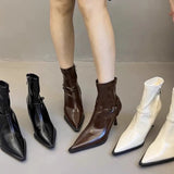 Xajzpa New Style Luxury Women's Fashion Short Plush Women Ankle Boots Pointed Toe Ladies Elegant Pumps Shoes Thin High Heel Short Boots