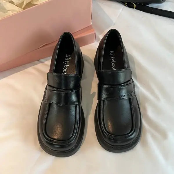 Xajzpa British Style Square Toe Shallow Mouth All-Match Winter Shoes Women Casual Female Sneakers Black Flats Ladies' Footwear Loafers