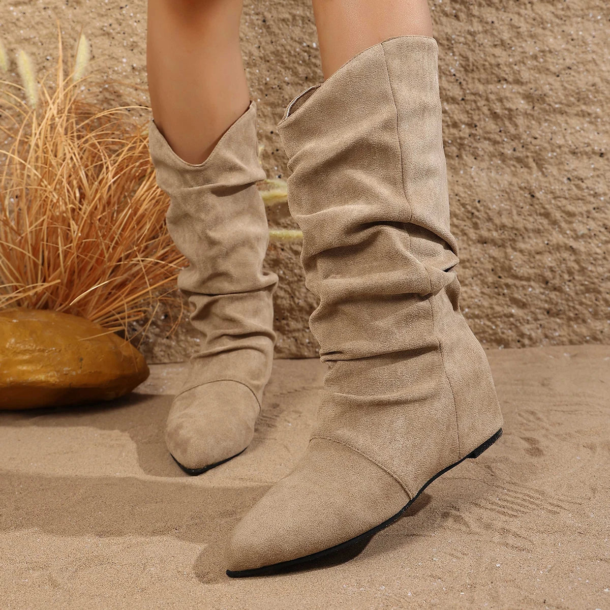 Xajzpa Designer New Shoes Women  Spring Knee High Boots Black White Tall Boots Woman Pleated Low Heel Casual Leather Female Long Shoes