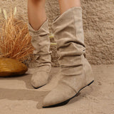 Xajzpa Designer New Shoes Women  Spring Knee High Boots Black White Tall Boots Woman Pleated Low Heel Casual Leather Female Long Shoes