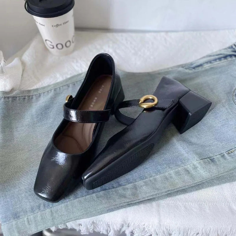 Xajzpa New Style Fashionable Designer Vintage Women Mary Jane Shoes Women's Square Toe Shoes Spring Autumn Elegant Low Heels Sandals