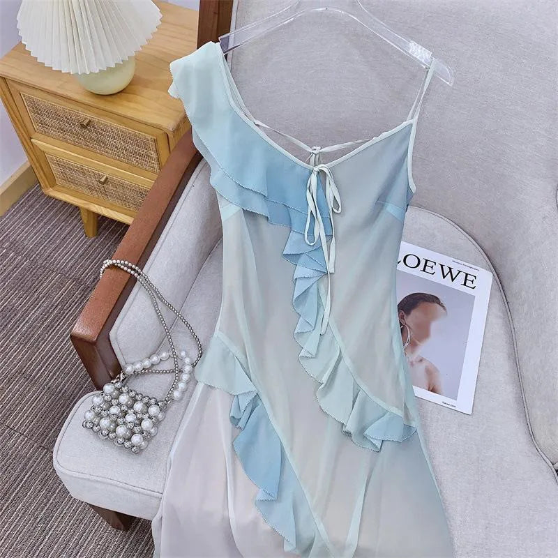 Xajzpa Fashion Irregular Pearl Dress Women's Sleeveless Lotus Leaf Edge Wrinkles A Line Dresses 2025 Summer New Tide