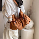 Xajzpa New Lightweight Nylon Drawstring ToteBag Literary Leisure Wrinkle Crossbody Bag Lazy Large Capacity Student Underarm Wrinkle Bag