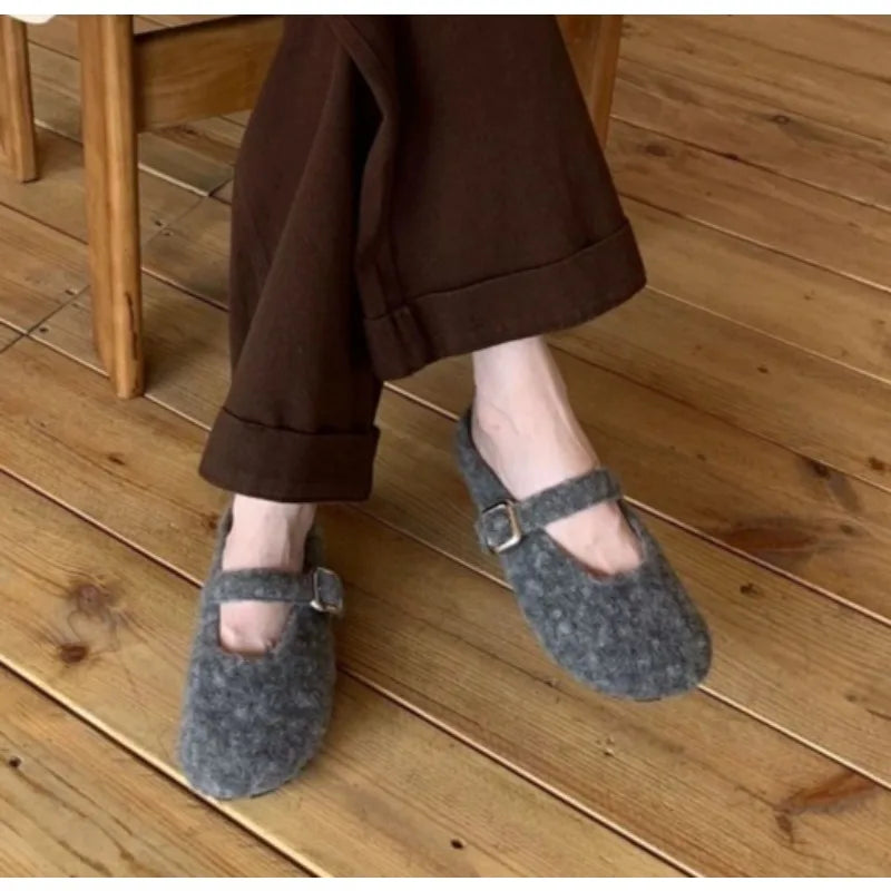Xajzpa Big Size 43 Women Lambswool Slippers Winter Sheep Fur Shoes Ladies Flat Cotton Slides Home Pantuflas Daily Slip On Furry Mules